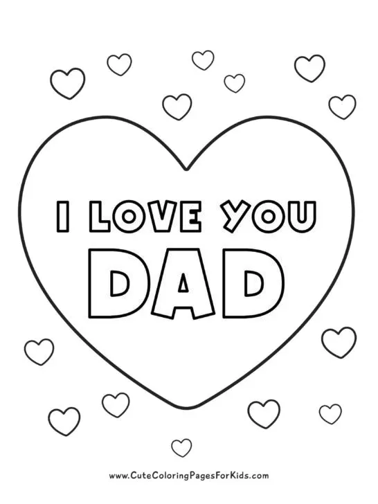 simple I Love You Dad coloring page with hearts