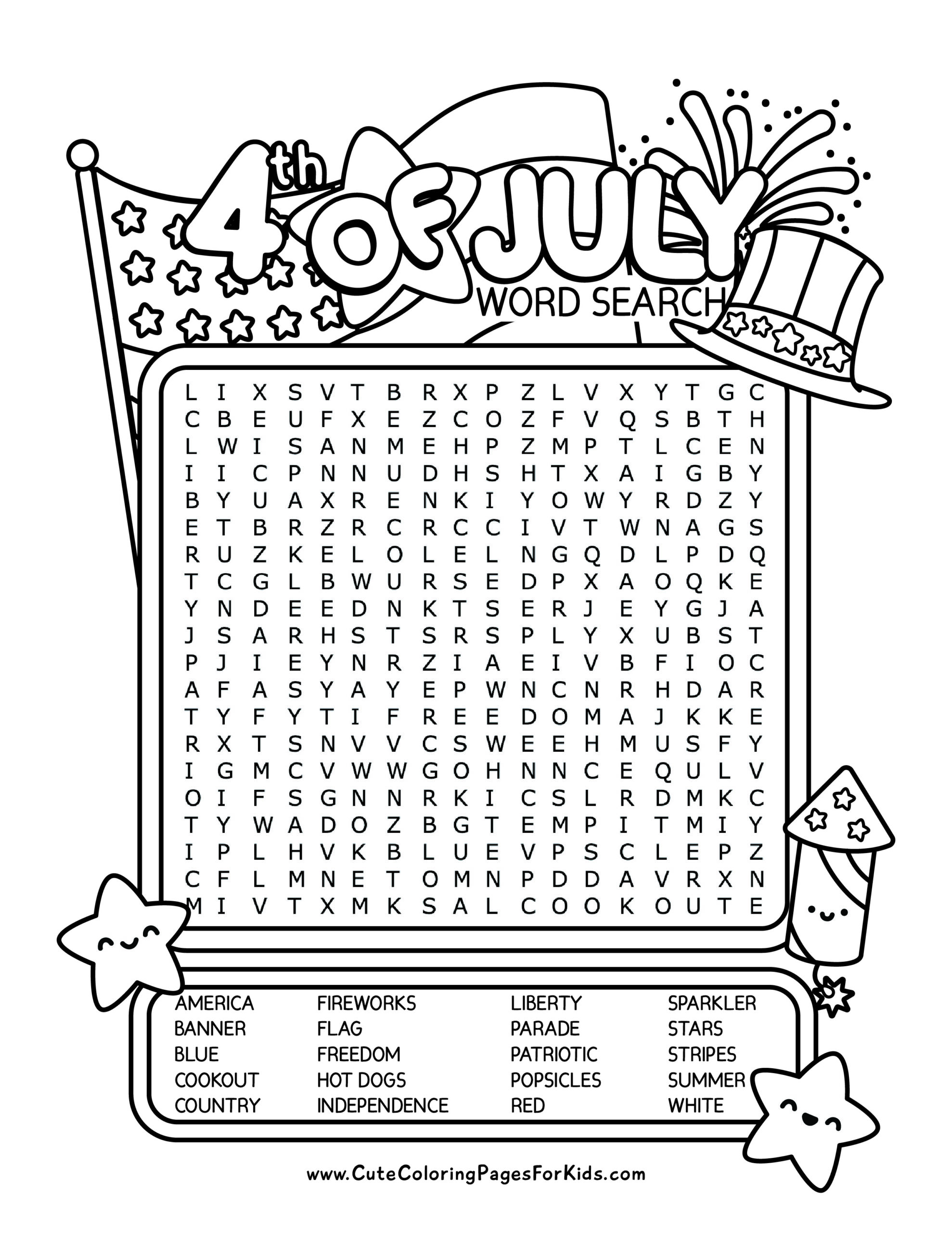 4th of july word search words