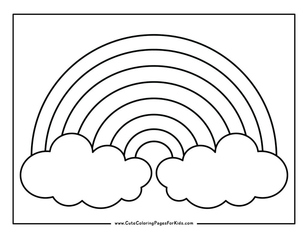 full rainbow coloring page with lines for all seven colors of the rainbow