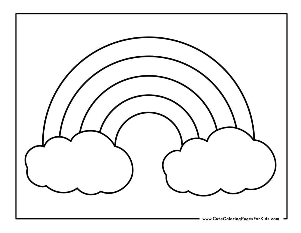 simple rainbow coloring page with full page rainbow and clouds