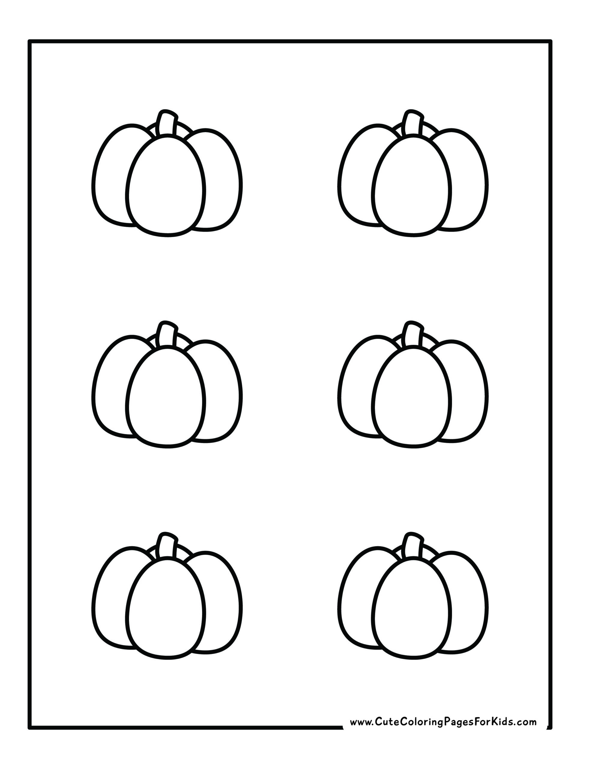 Children's printout, with six small, same pumpkins, cute and color