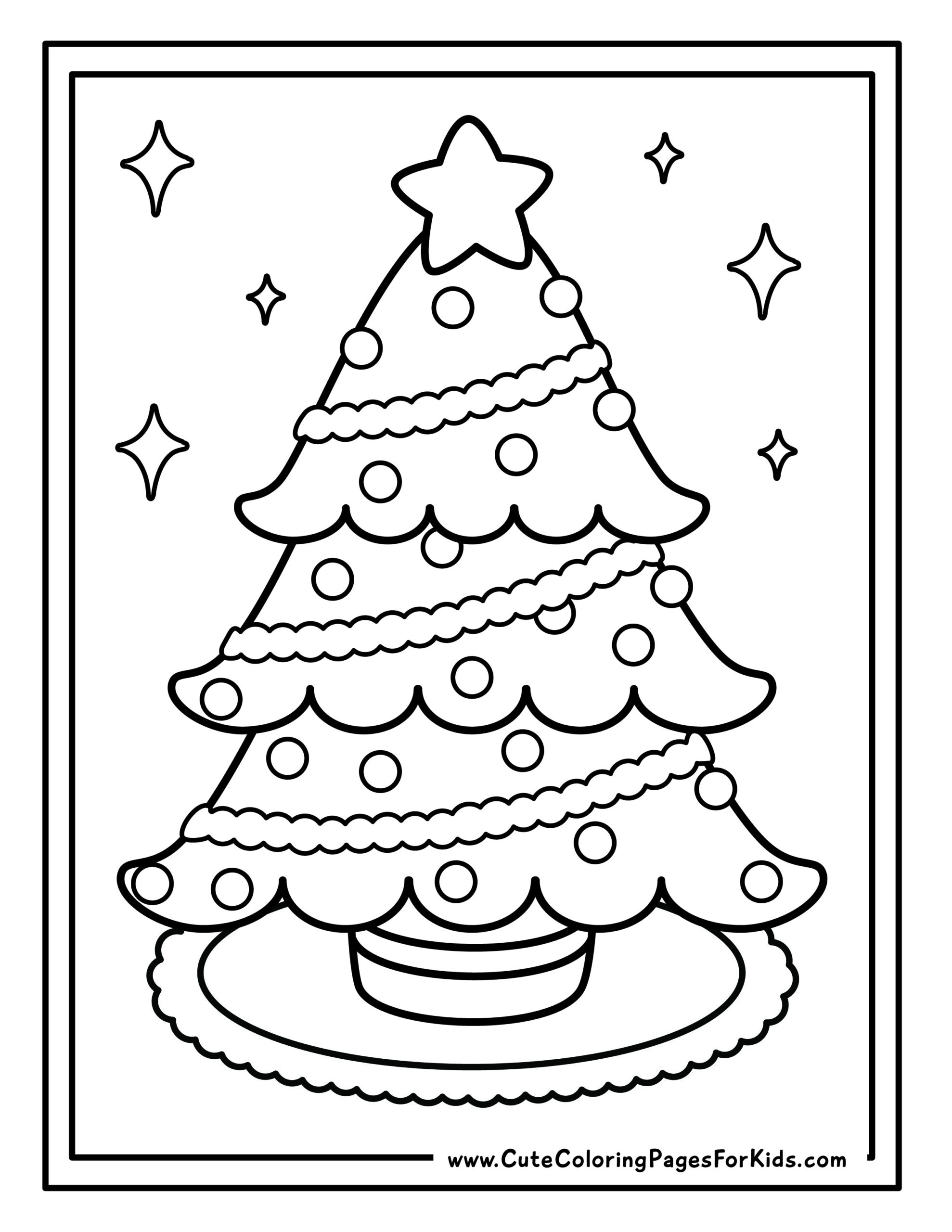 Simple Christmas tree coloring page 