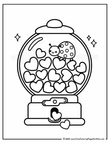 hearts in gumball machine coloring page