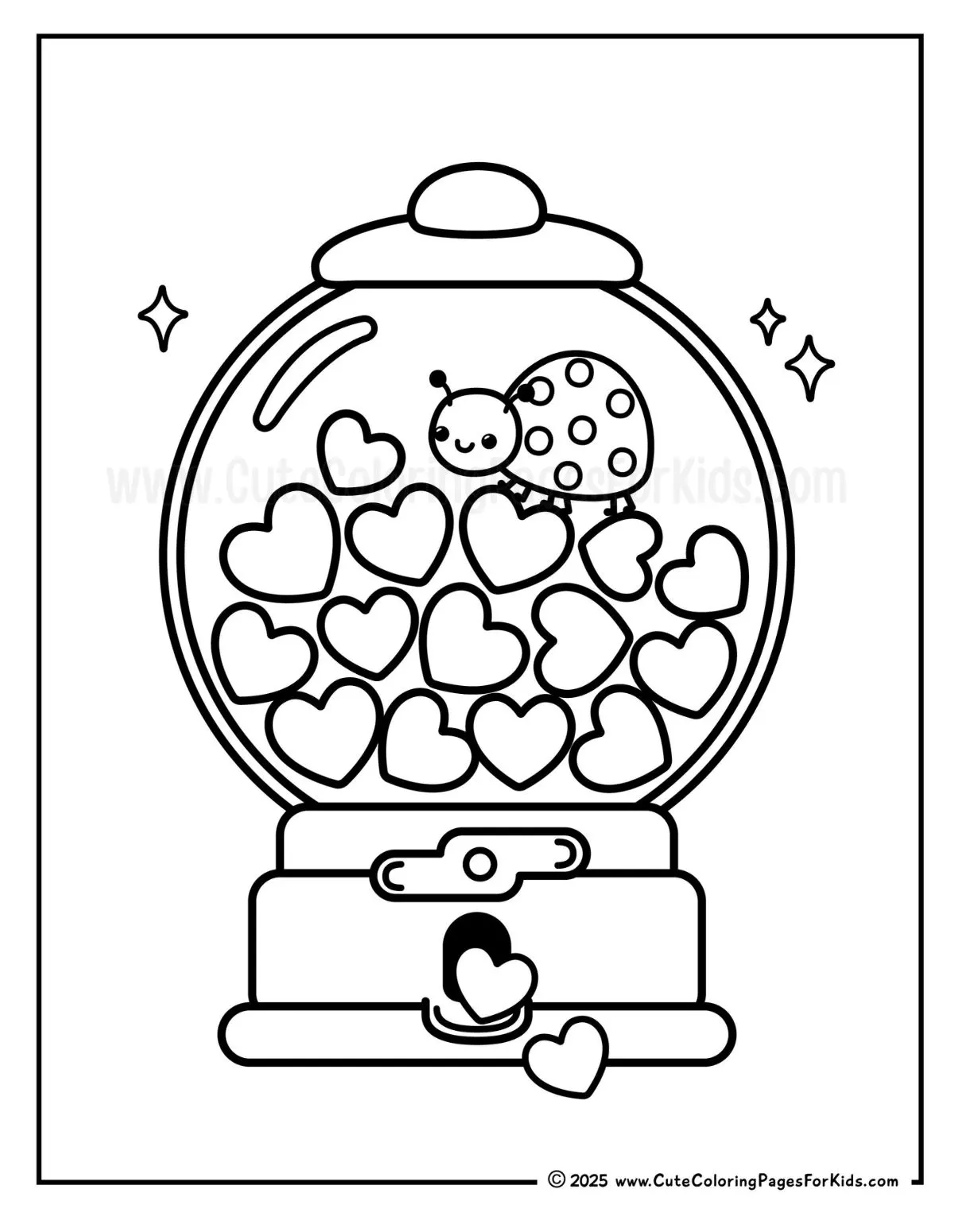 hearts in gumball machine coloring page