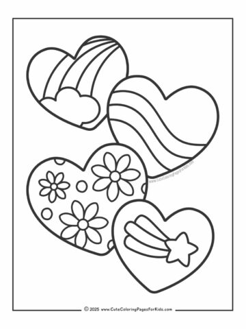 hearts with patterns coloring sheet