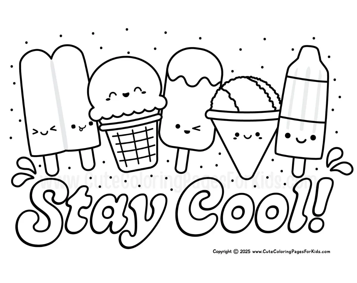 group of ice creams coloring page