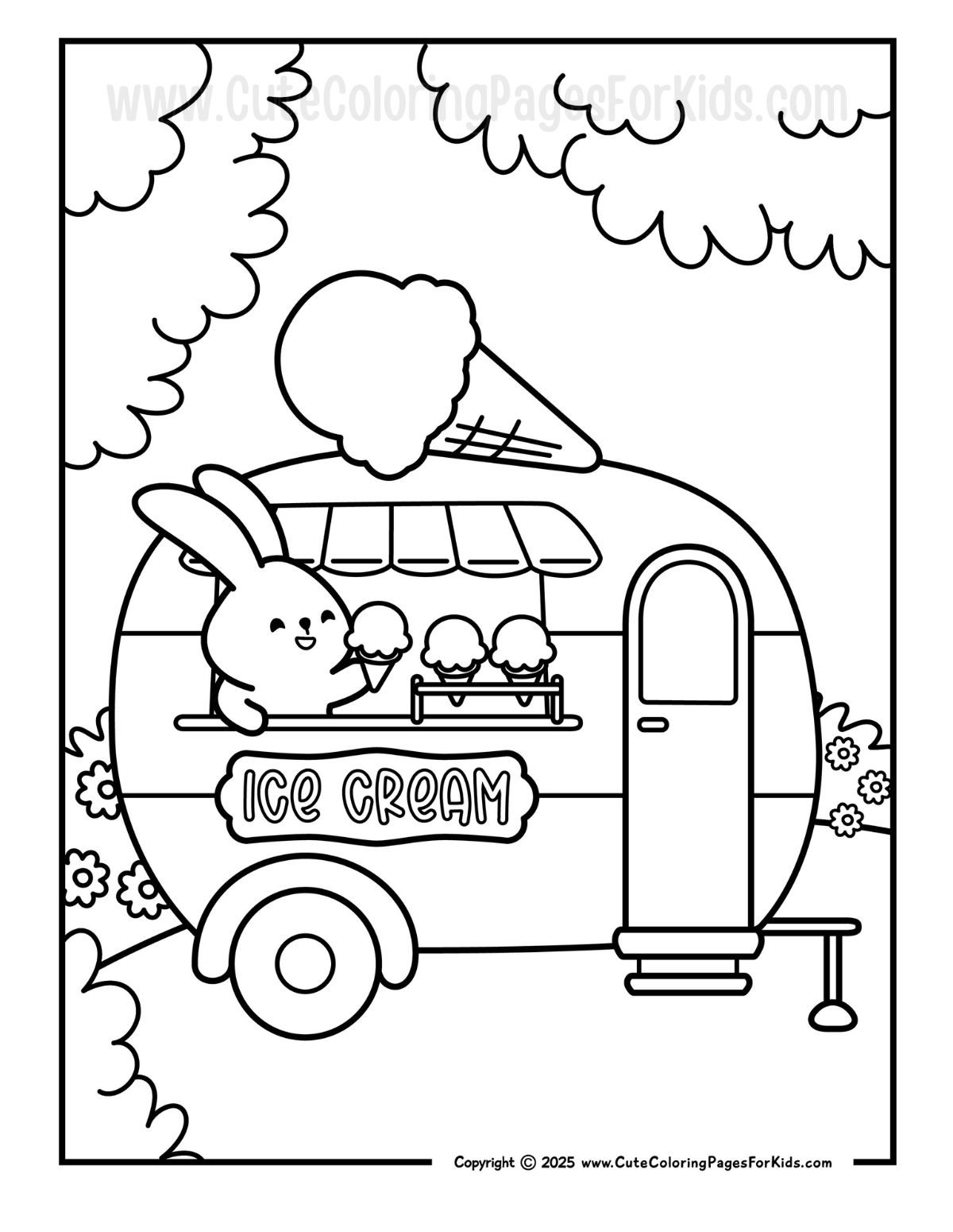 camper van ice cream shop coloring page