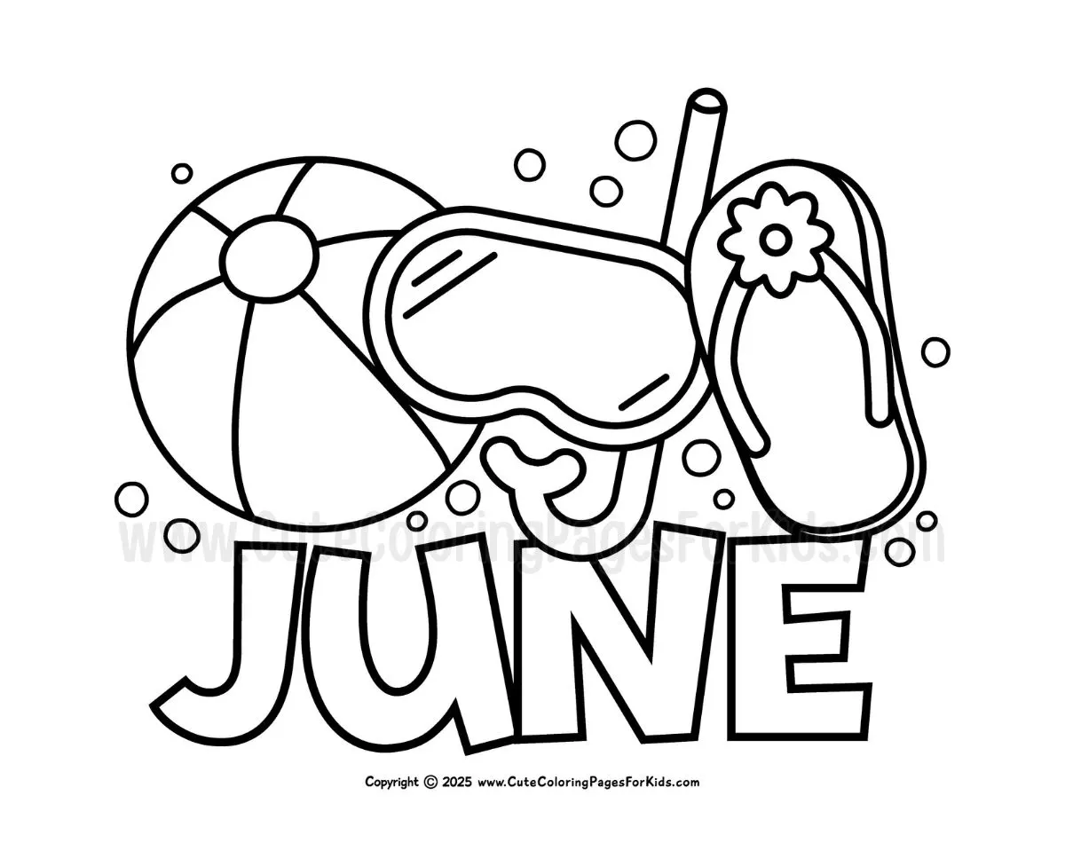 june coloring page with simple summer elements to color