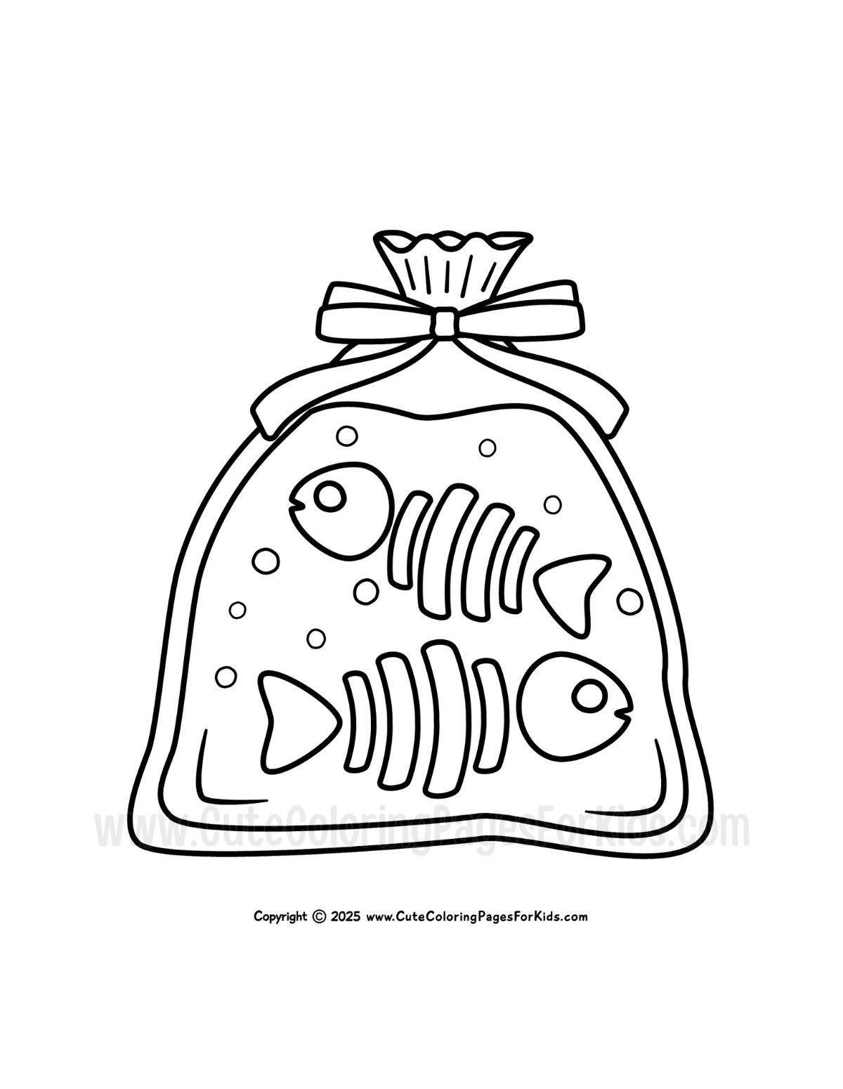 skeleton goldfish in a bag coloring page