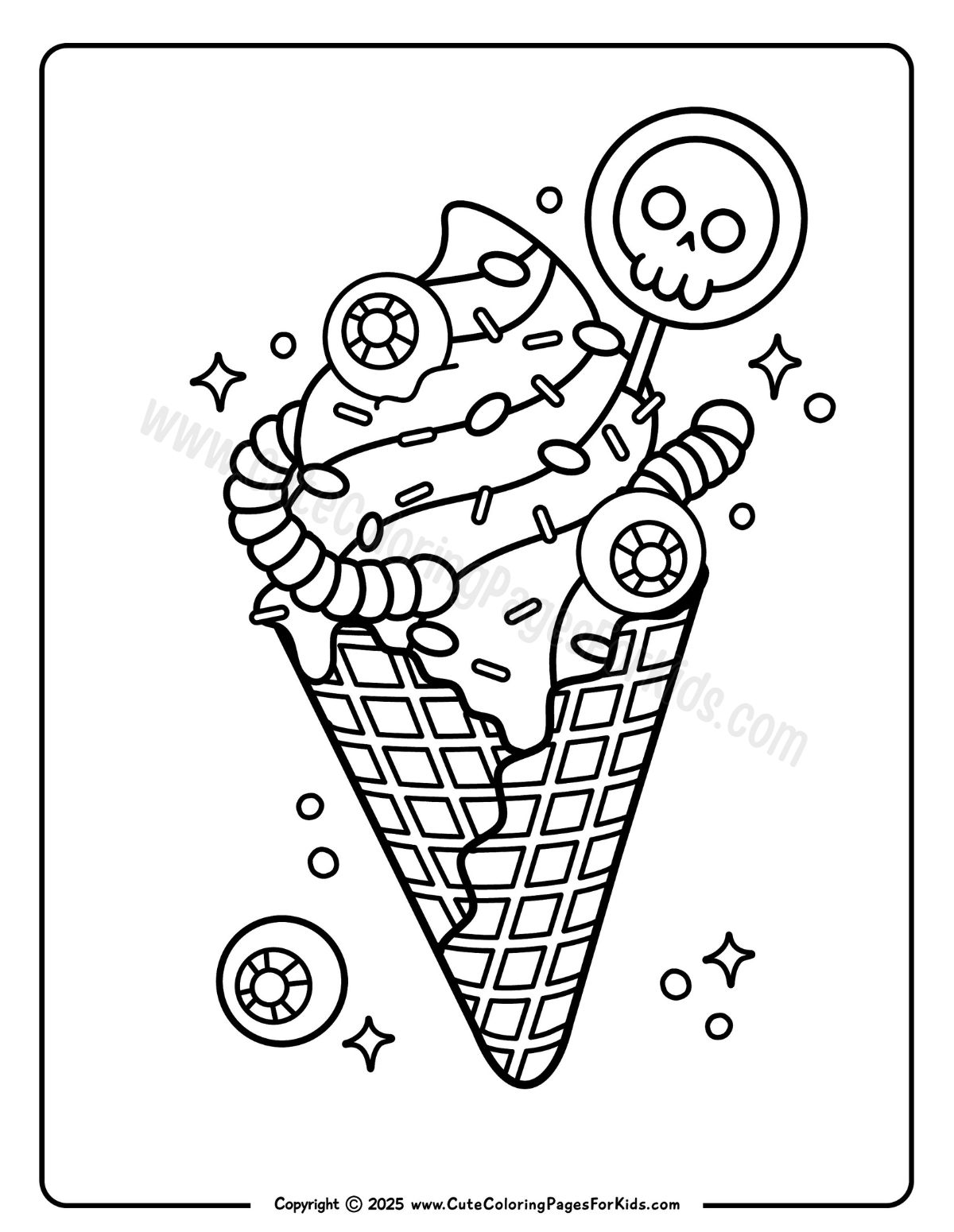 spooky summer ice cream cone coloring page