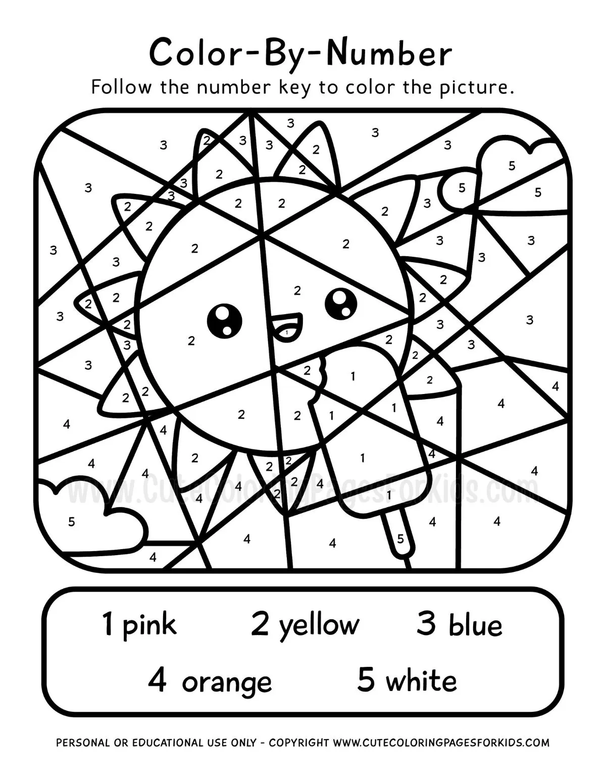 sunshine and popsicle color by number page 