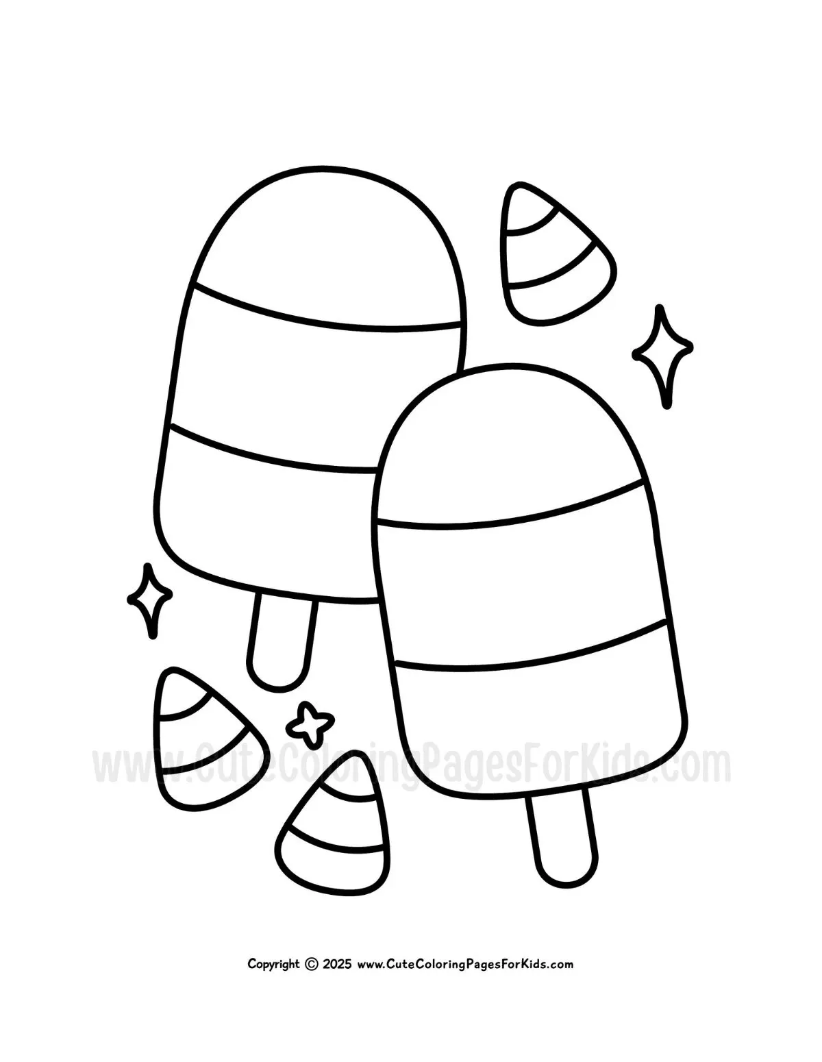 coloring sheet with candy corn popsicles