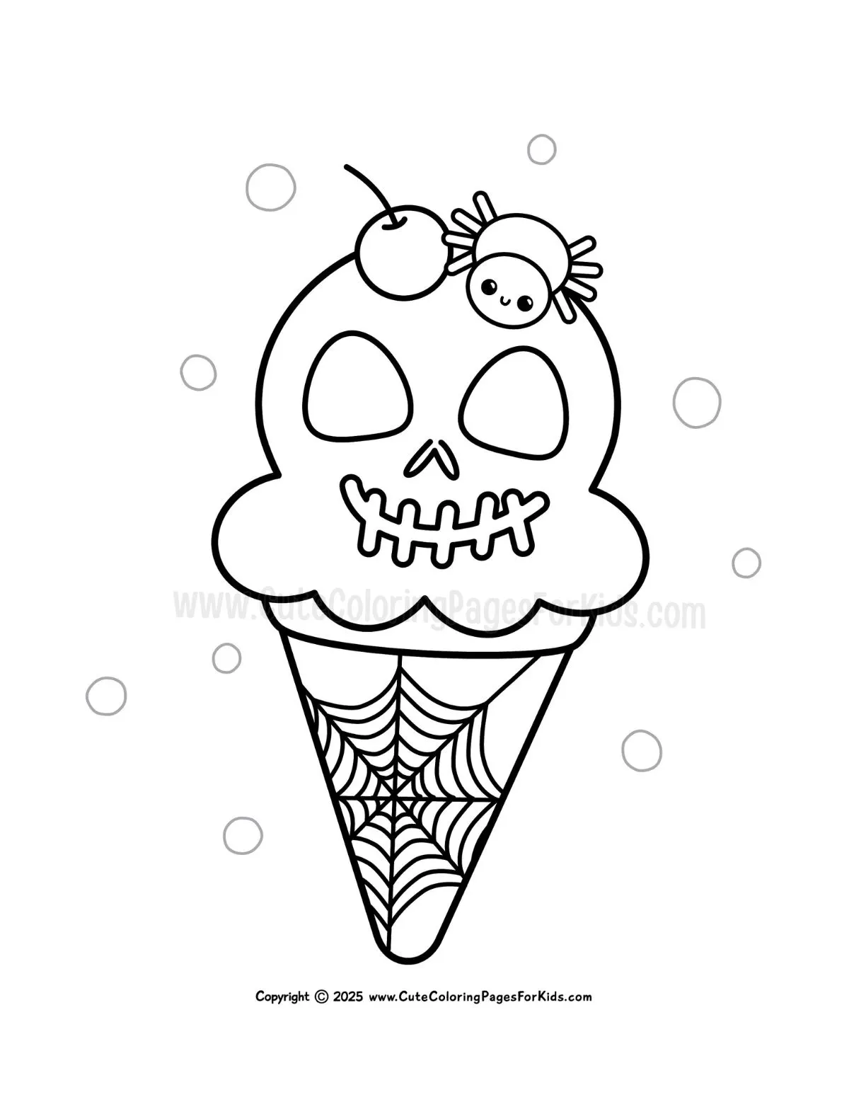coloring page with spooky cute ice cream cone