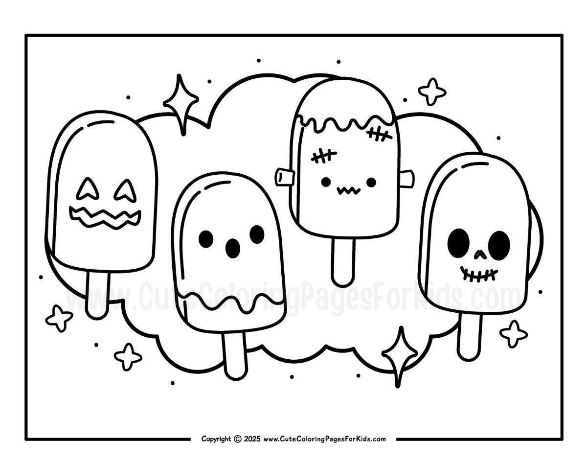 cute and spooky summerween popsicles coloring page