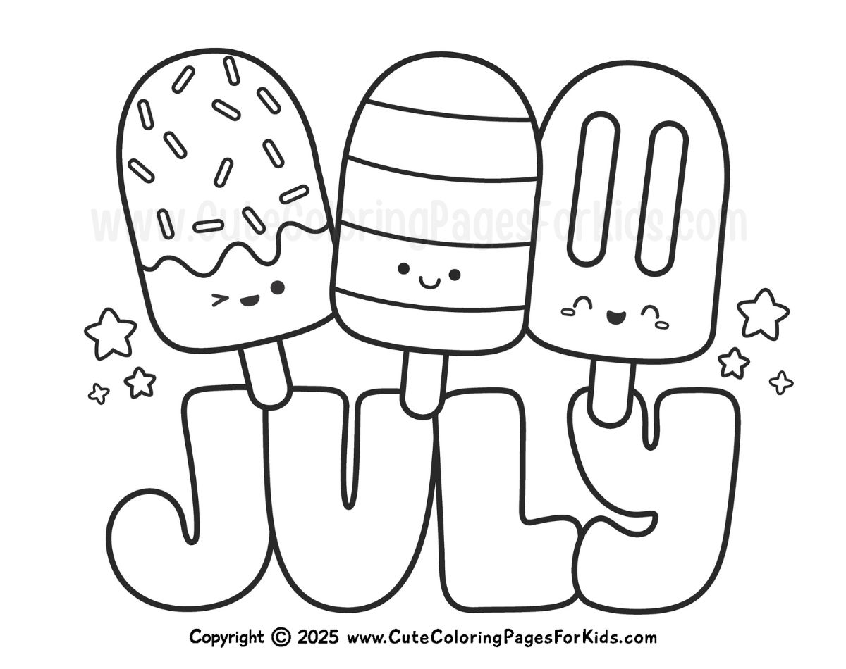 cute july coloring page with popsicles to color