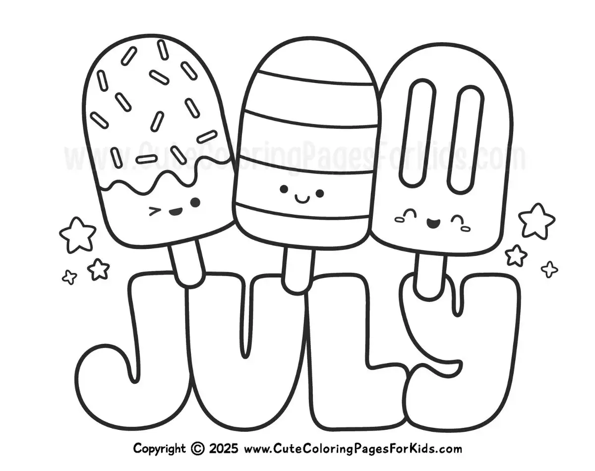 cute july coloring page with popsicles to color