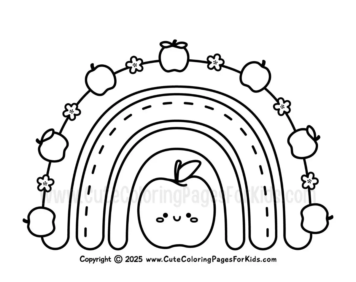 rainbow with apples coloring sheet