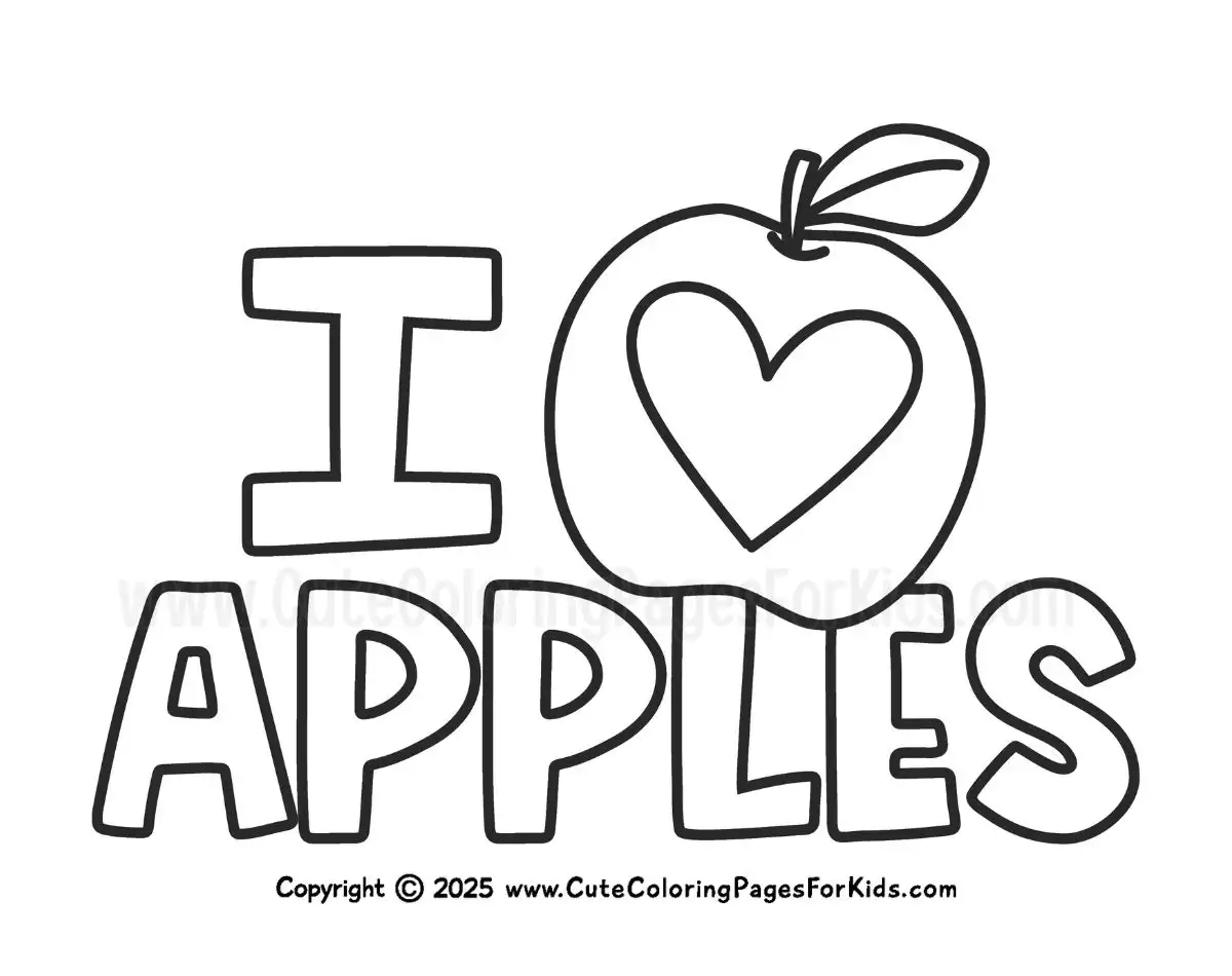 I Love Apples - Simple coloring page with text and apple illustration