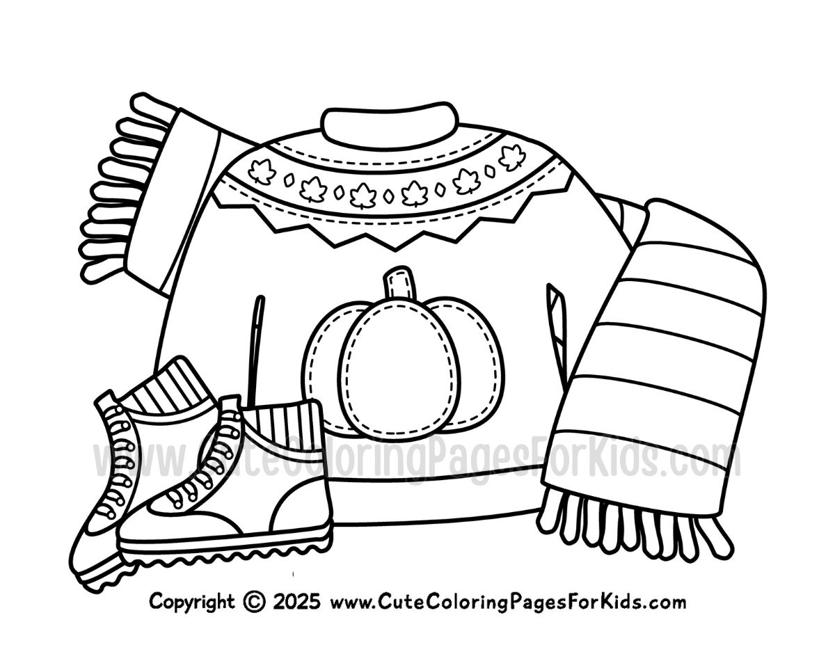 cozy fall sweater coloring page with bold lines for easy coloring