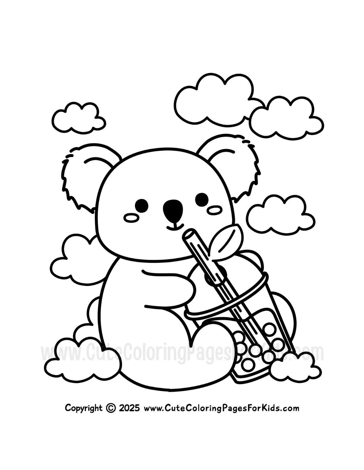cute koala with boba coloring page