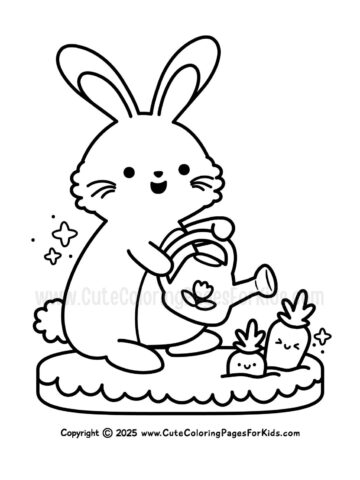 rabbit watering carrots coloring page