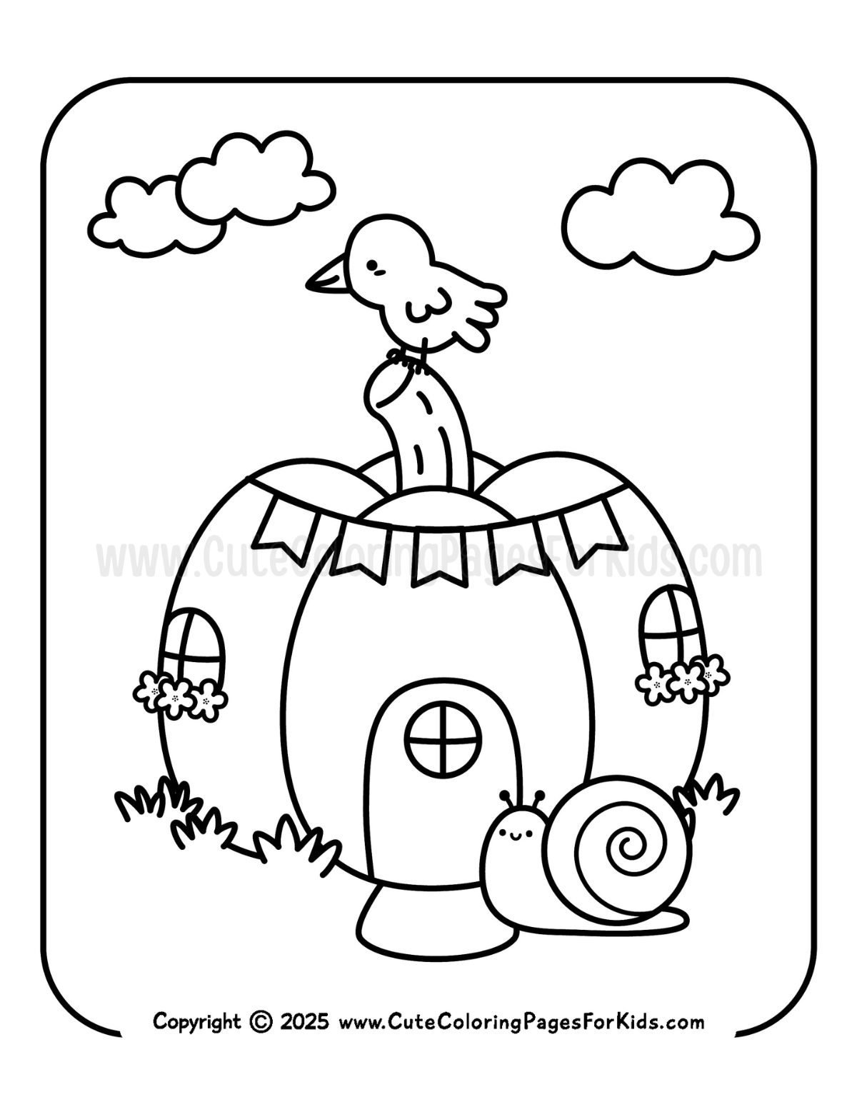 pumpkin house coloring page for kids
