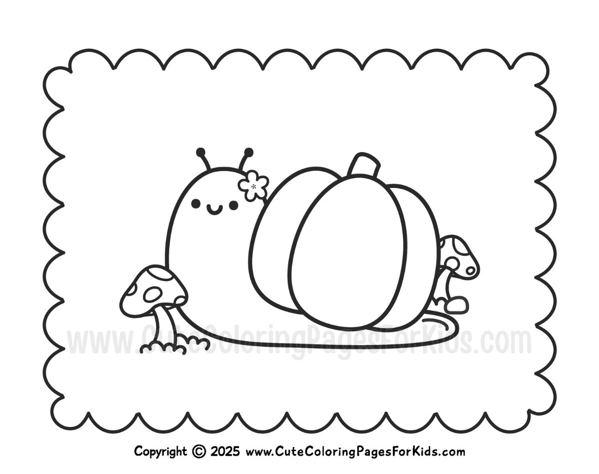 coloring page of a cute snail with a pumpkin on his back 