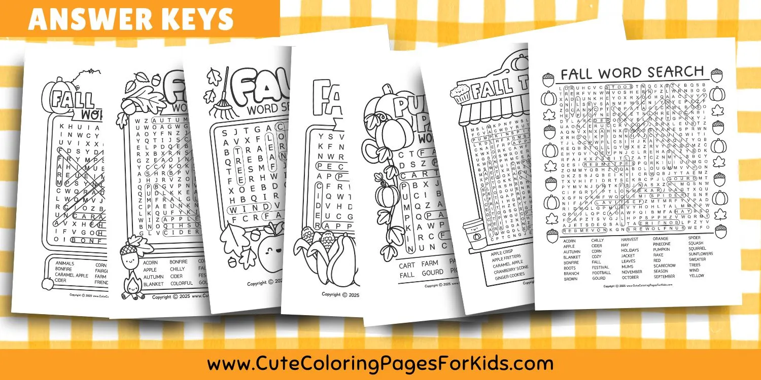answer key sheets for the fall word searches