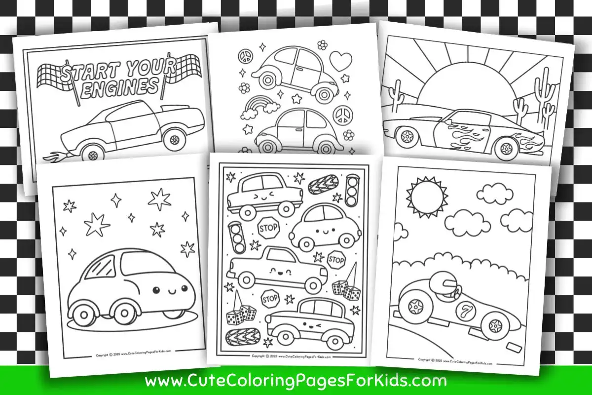 collection of 6 car coloring pages from cutecoloringpagesforkids.com