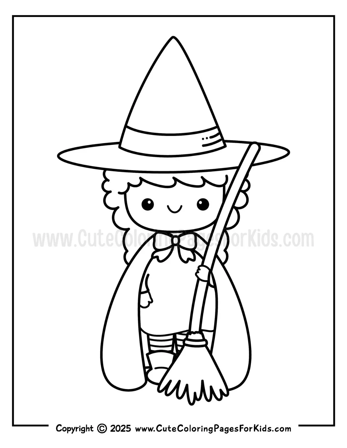 cute and simple witch coloring page for kids