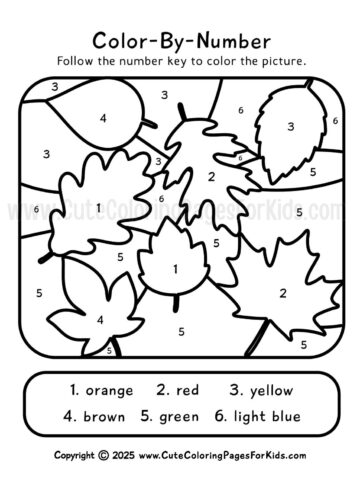 simple fall leaves color by number sheet
