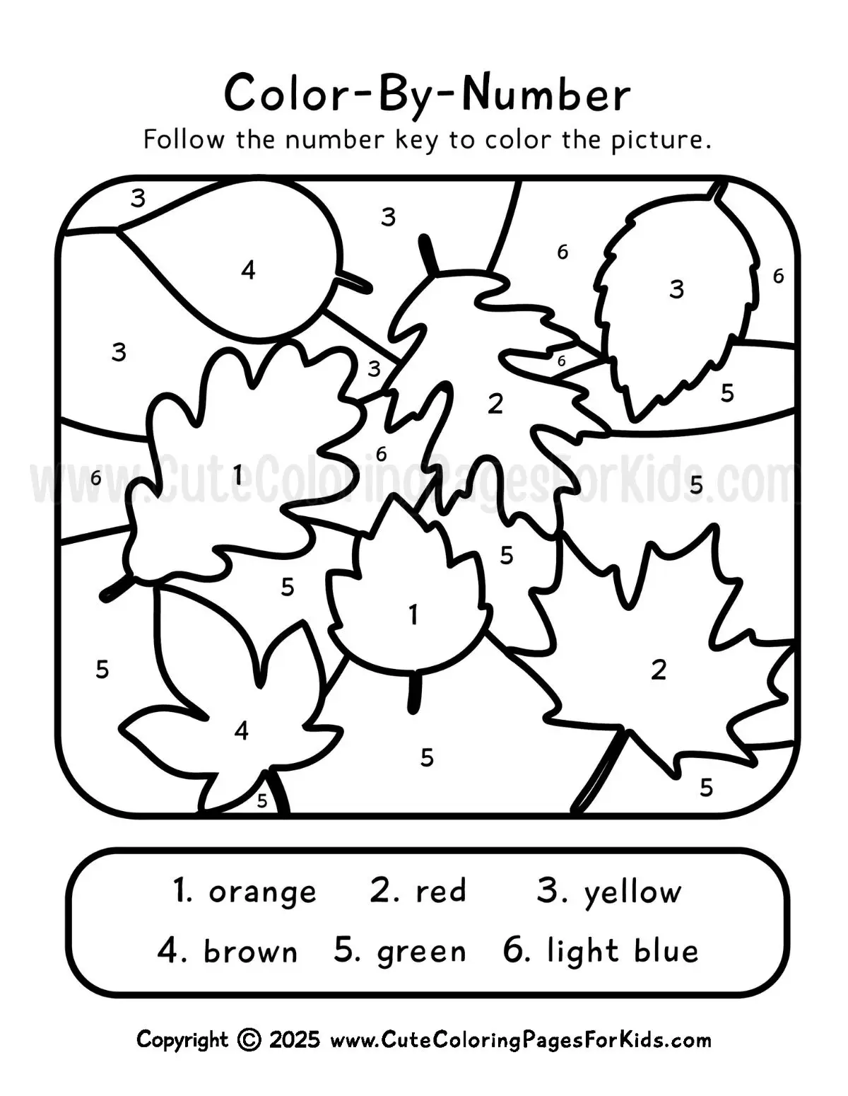 simple fall leaves color by number sheet