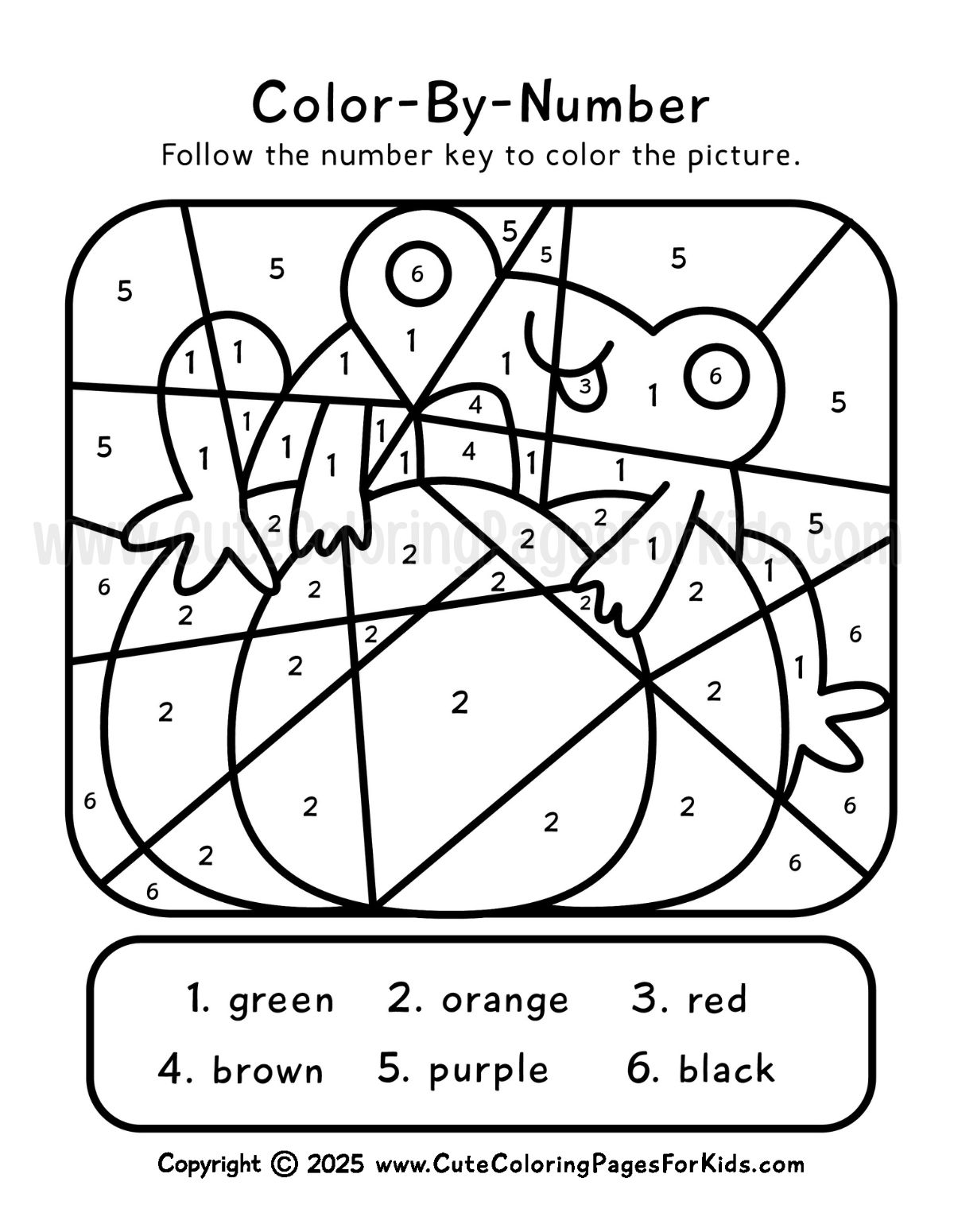 fall color by number sheet for kids with frog and pumpkin