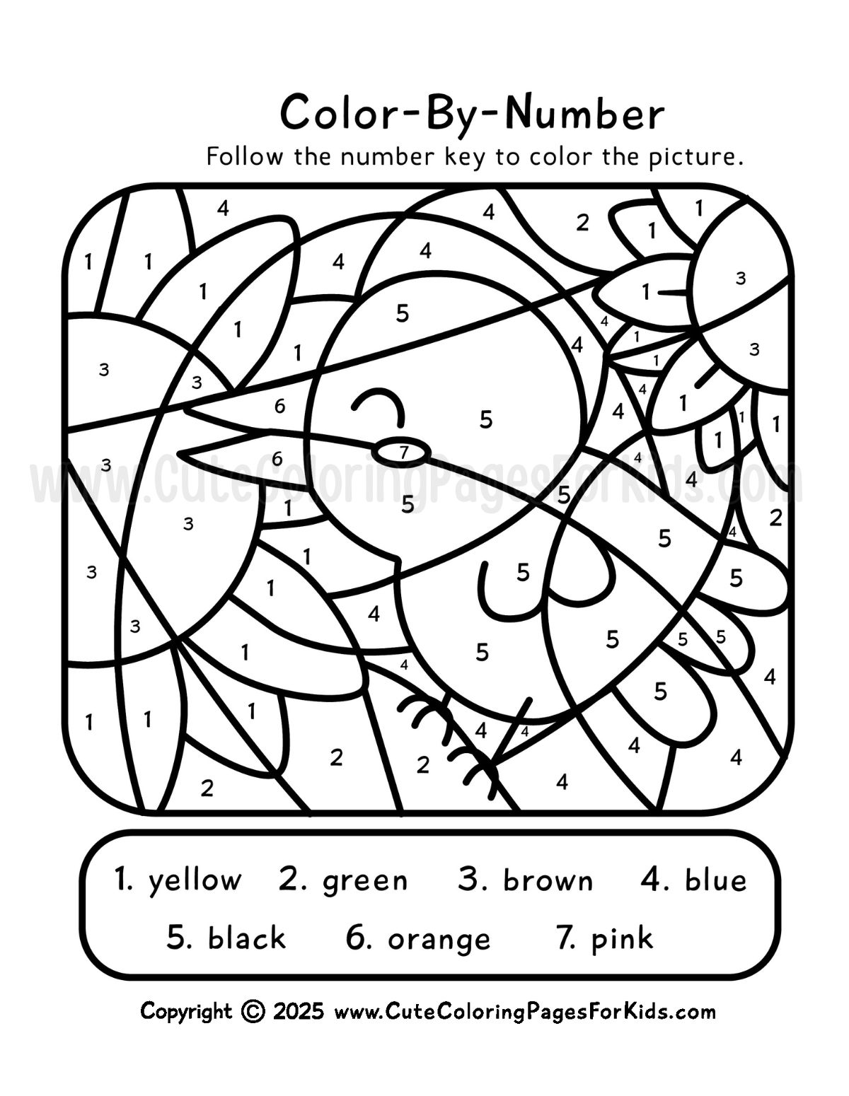 crow with sunflower, fall themed color-by-number printable 