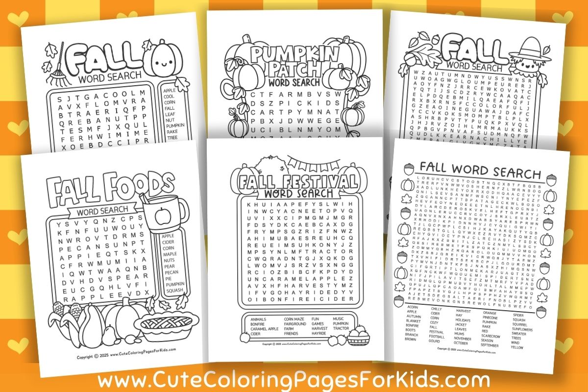set of fall word searches from cutecoloringpagesforkids.com