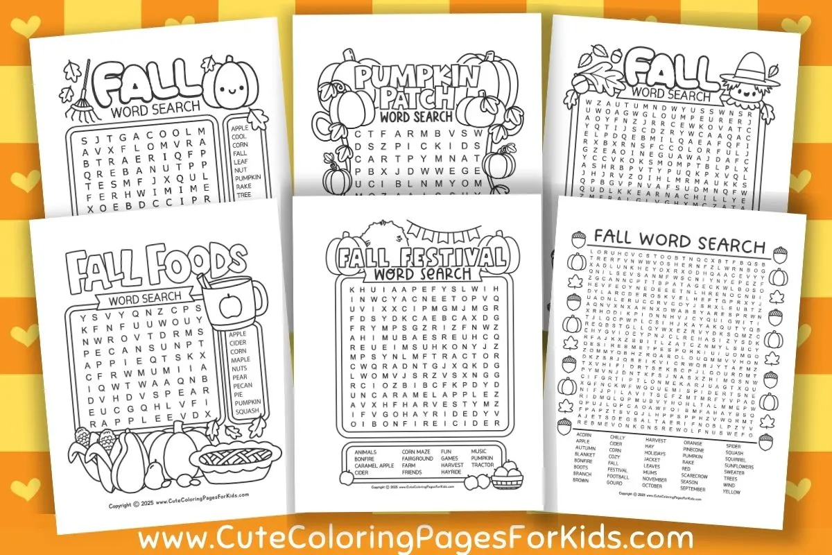 set of fall word searches from cutecoloringpagesforkids.com