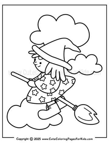 flying witch coloring page