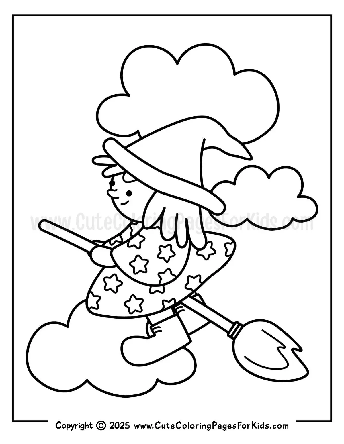flying witch coloring page