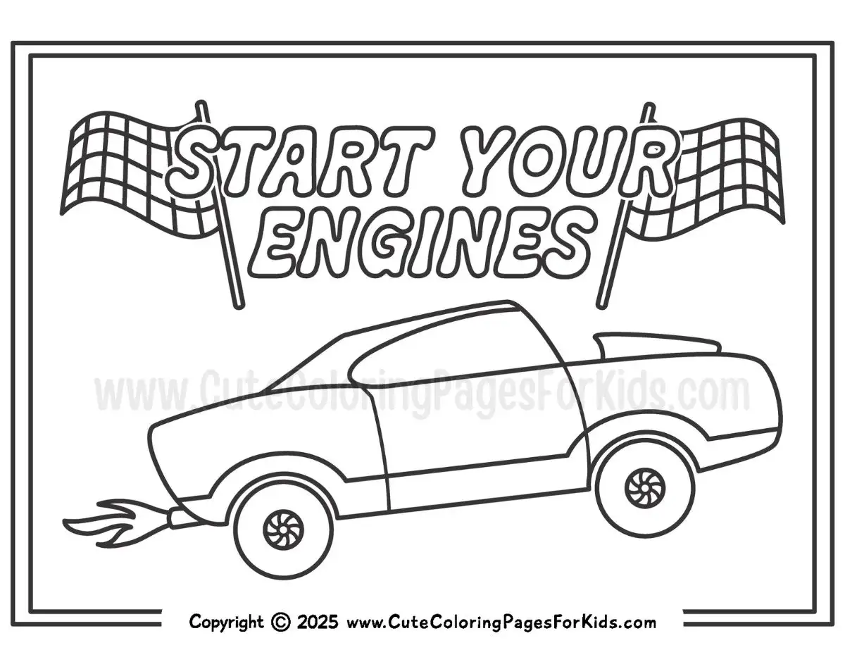 start your engine coloring page with muscle car