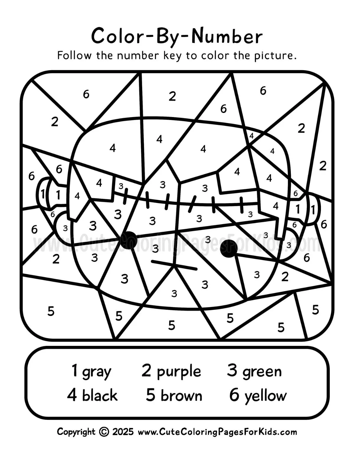 color-by-number sheet with hidden picture of Frankenstein's Monster