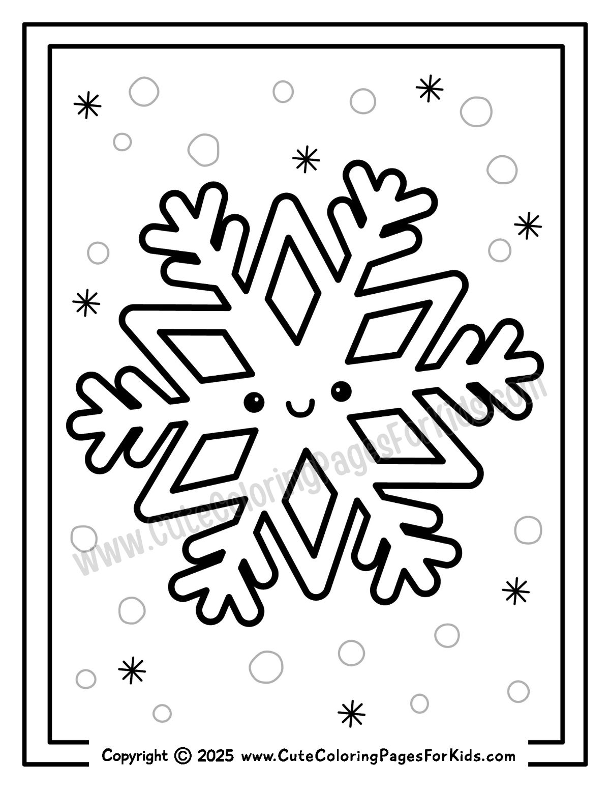 simple kawaii snowflake coloring page for kids
