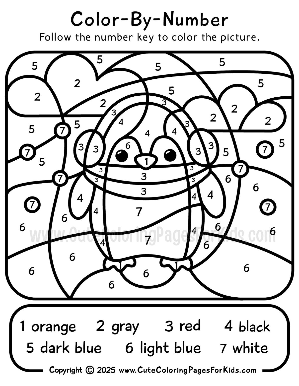 winter penguin color by number printable