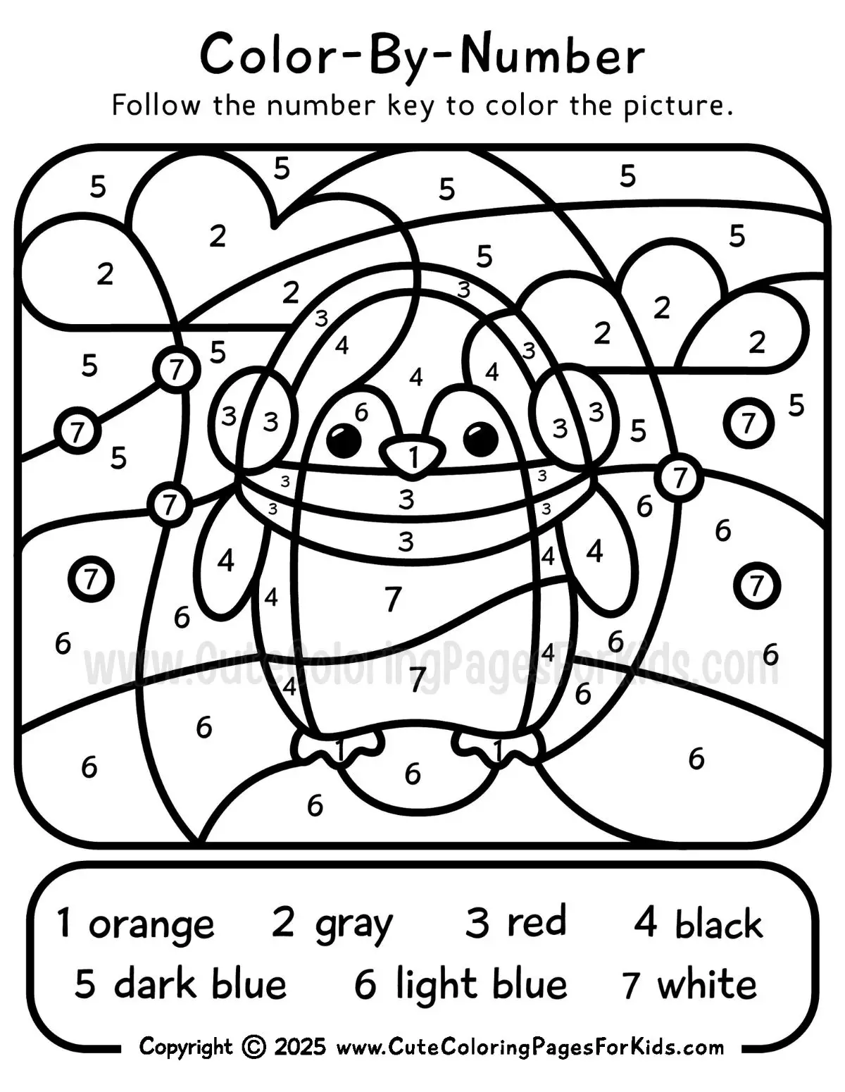 winter penguin color by number printable
