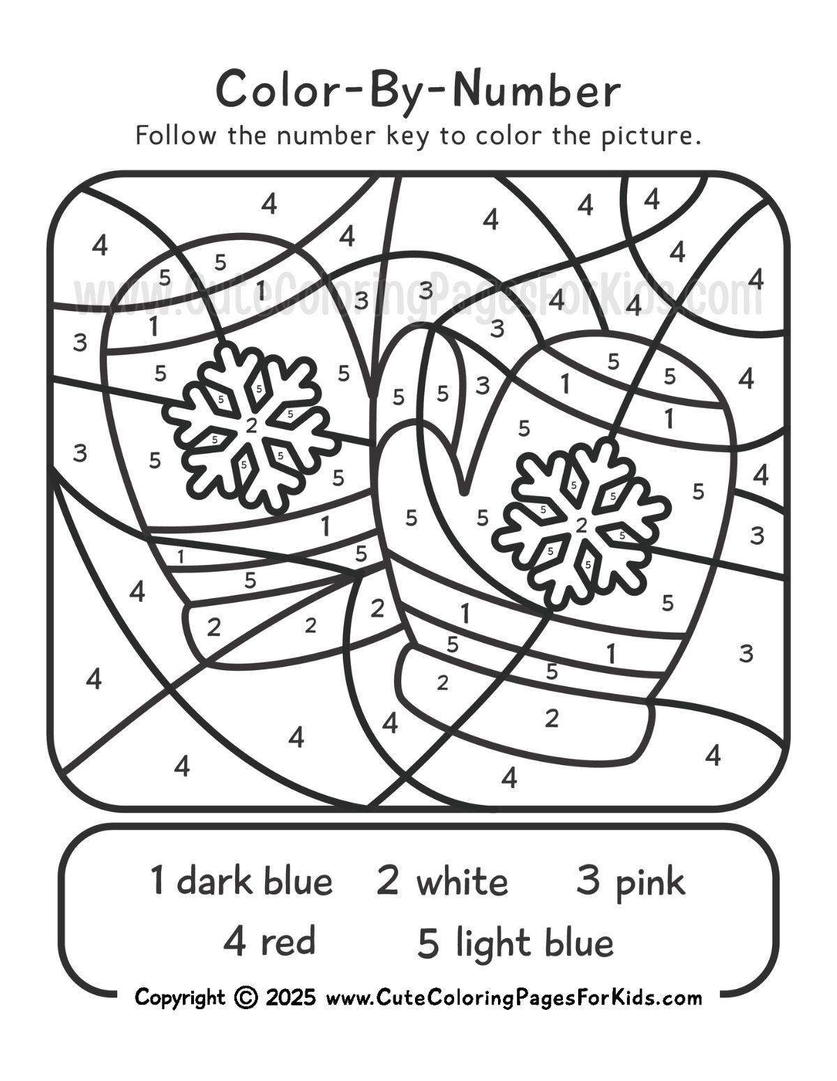 winter mittens color by number page