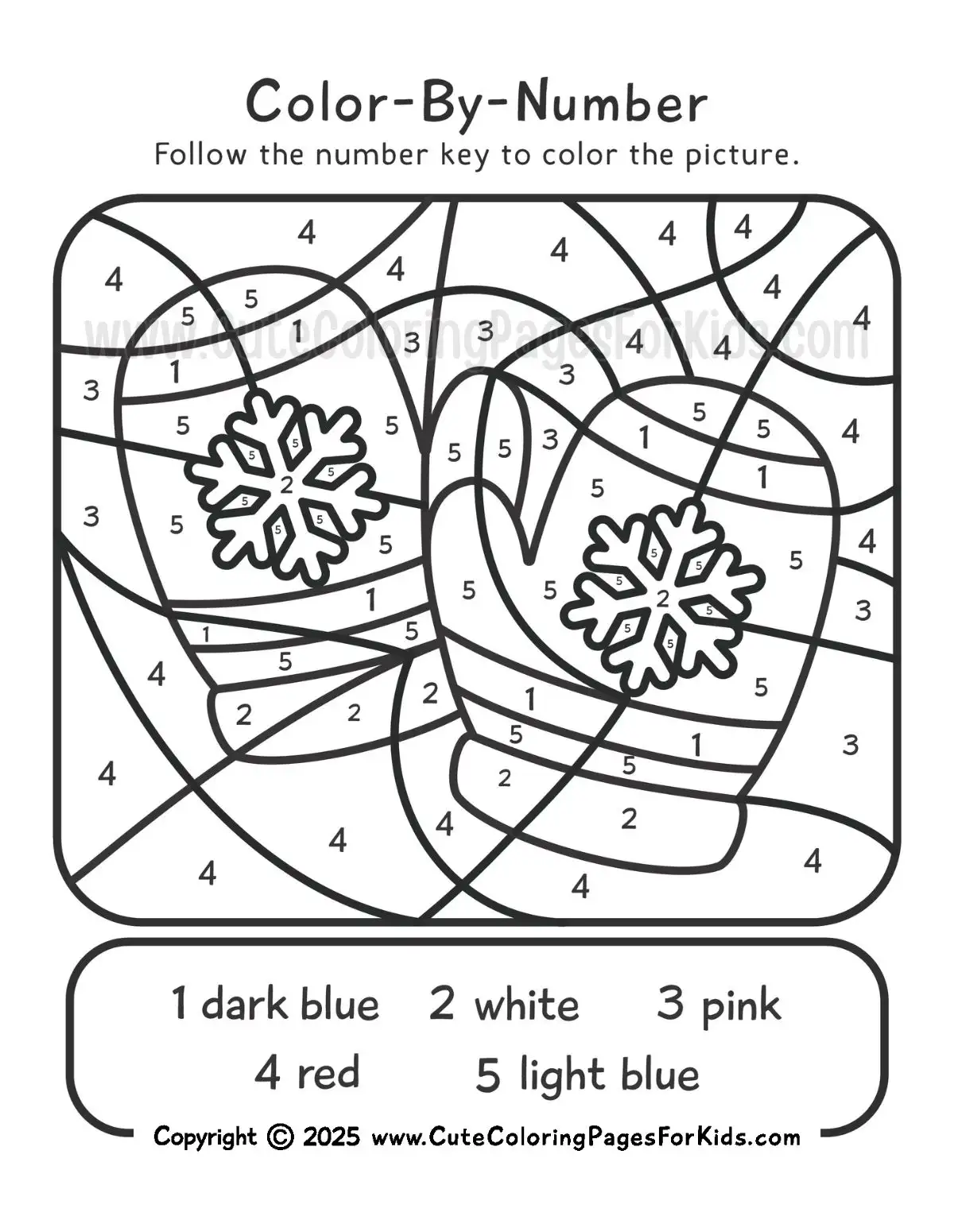 winter mittens color by number page