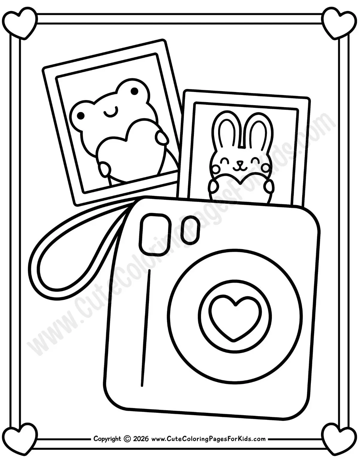 cute valentine insta camera coloring page