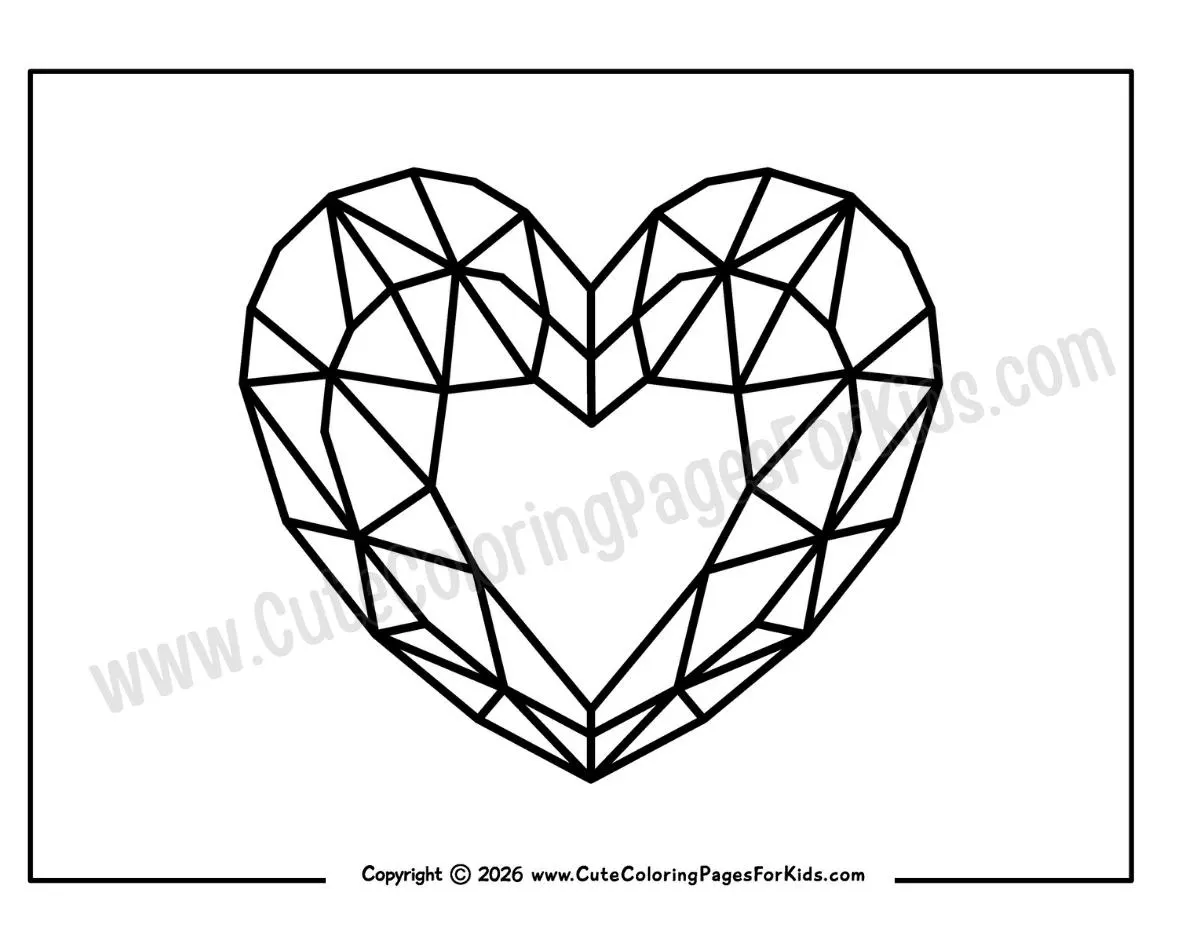 faceted heart gem picture to color