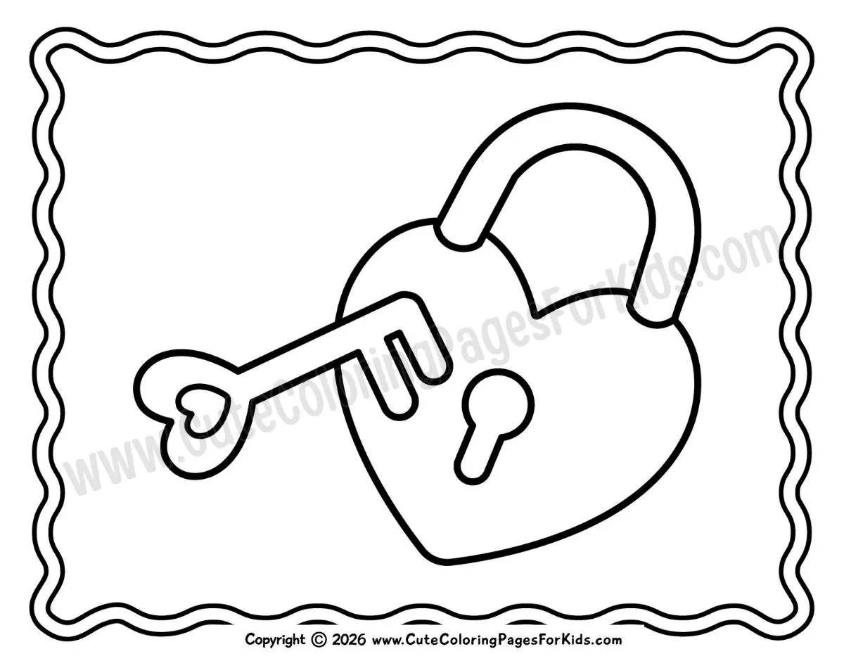 simple heart lock and key coloring page