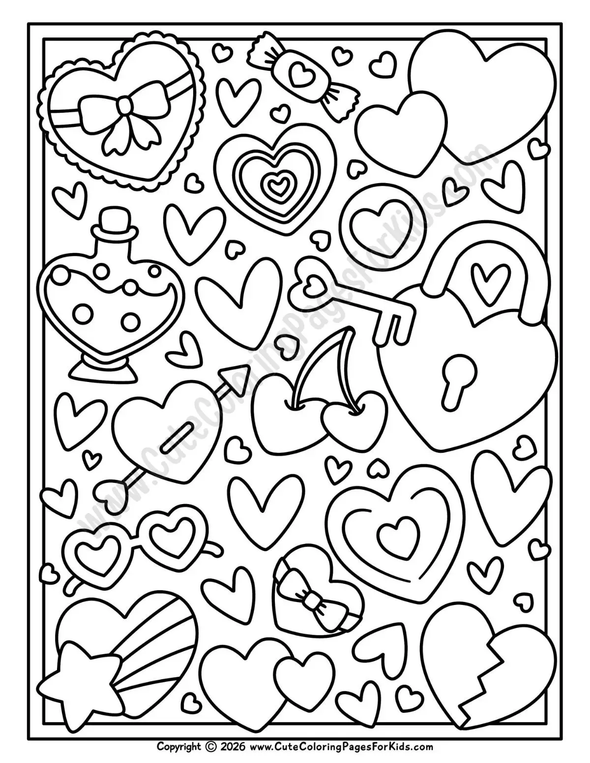 heart doodle pattern full page coloring sheet