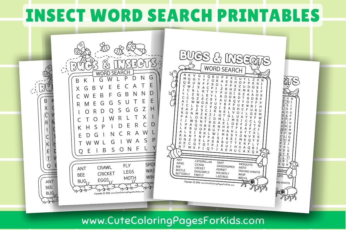 Free bug and insect word search printable preview from Cutecoloringpagesforkids.com